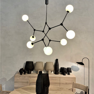 Halo Lustre Verre Noir Boule Moderne Salon