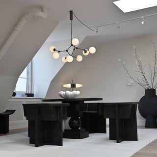Halo Lustre Verre Noir Boule Moderne Salon
