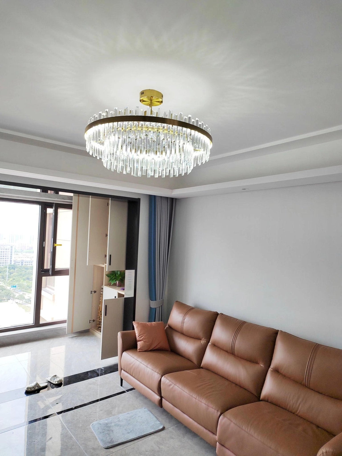 Vianaira Lustre Élégant en Cristal et Laiton en Forme de Tambour