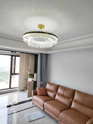 Lustra Lustre Élégant en Cristal et Laiton en Forme de Tambour