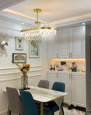 Lustra Lustre Élégant en Cristal et Laiton en Forme de Tambour