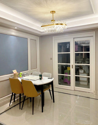Lustra Lustre Élégant en Cristal et Laiton en Forme de Tambour