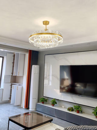 Lustra Lustre Élégant en Cristal et Laiton en Forme de Tambour
