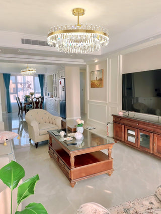 Lustra Lustre Élégant en Cristal et Laiton en Forme de Tambour