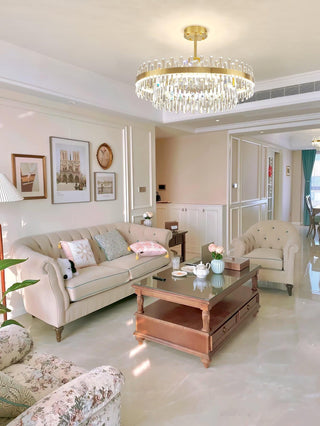 Lustra Lustre Élégant en Cristal et Laiton en Forme de Tambour