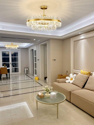 Lustra Lustre Élégant en Cristal et Laiton en Forme de Tambour