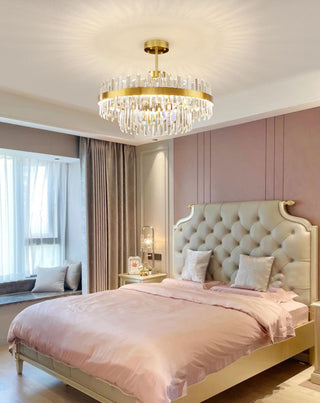 Lustra Lustre Élégant en Cristal et Laiton en Forme de Tambour