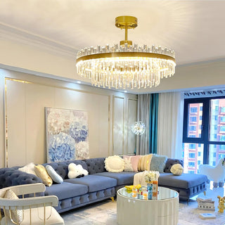 Lustra Lustre Élégant en Cristal et Laiton en Forme de Tambour