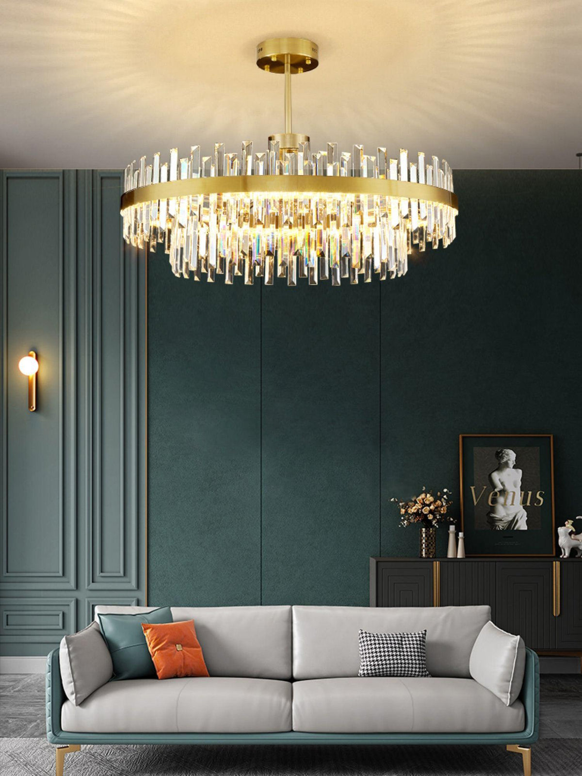 Vianaira Lustre Élégant en Cristal et Laiton en Forme de Tambour