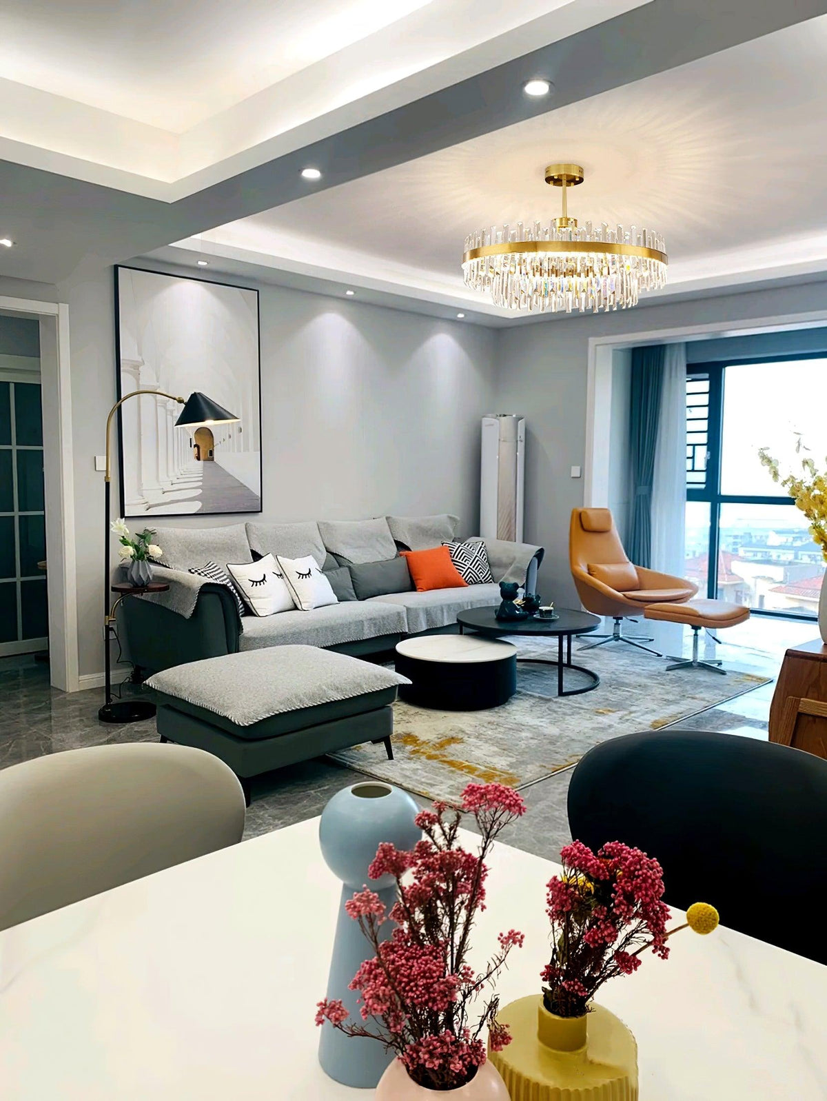 Vianaira Lustre Élégant en Cristal et Laiton en Forme de Tambour