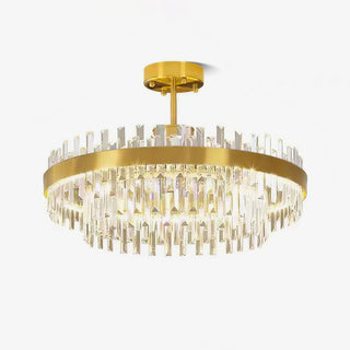 Lustra Lustre Élégant en Cristal et Laiton en Forme de Tambour