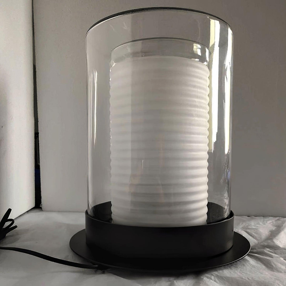 Vega Dual Cylinder Glass Floor Lamp-Neutral Decor