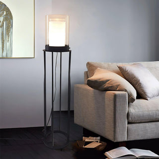 Vega Dual Cylinder Glass Floor Lamp-Neutral Decor