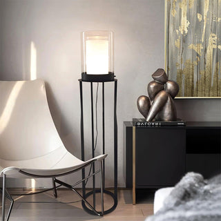 Vega Dual Cylinder Glass Floor Lamp-Neutral Decor