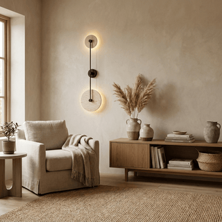 Dual Disc Travertine Wall Sconce-Neutral Decor