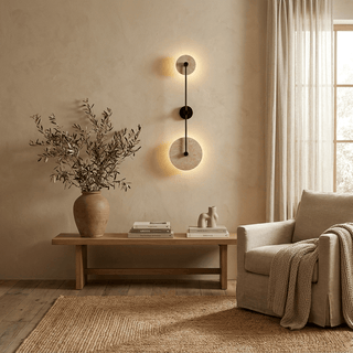 Dual Disc Travertine Wall Sconce-Neutral Decor