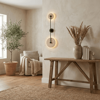 Dual Disc Travertine Wall Sconce-Neutral Decor