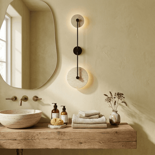 Dual Disc Travertine Wall Sconce-Neutral Decor