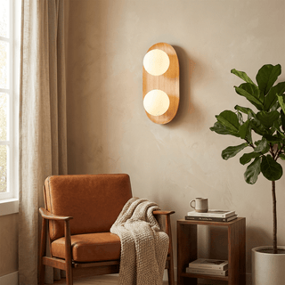 Duo Orb Wood Wall Lamp-Neutral Decor