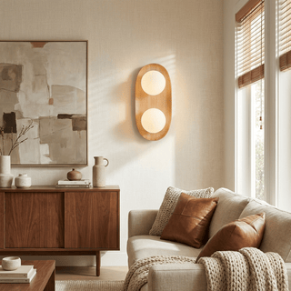 Duo Orb Wood Wall Lamp-Neutral Decor