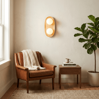 Duo Orb Wood Wall Lamp-Neutral Decor