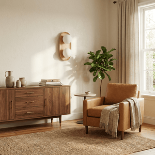 Duo Orb Wood Wall Lamp-Neutral Decor