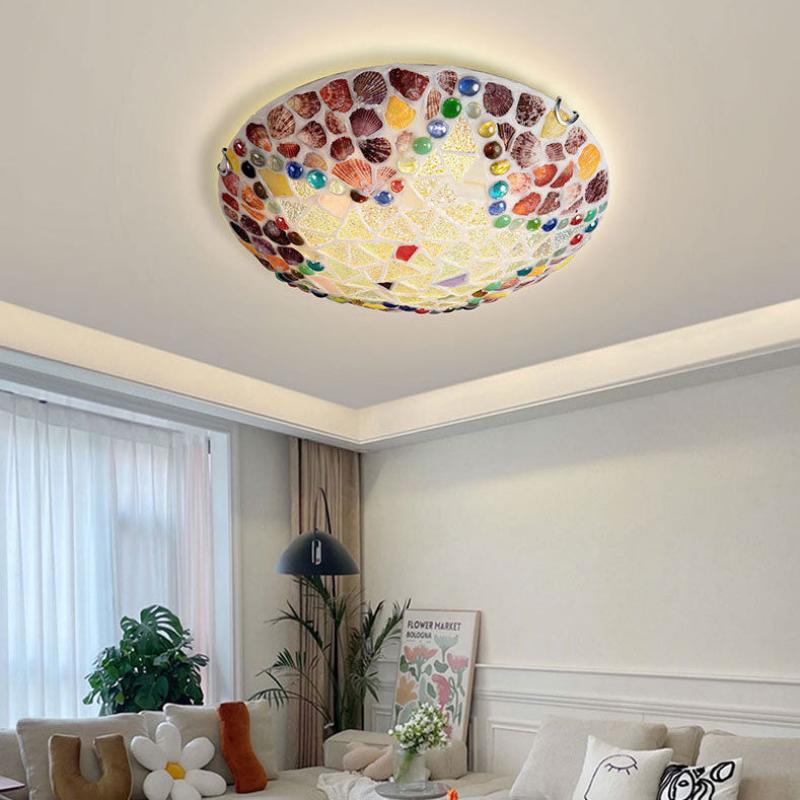 Tiffany Rustique Plafonnier Métal Verre Chambre À Coucher