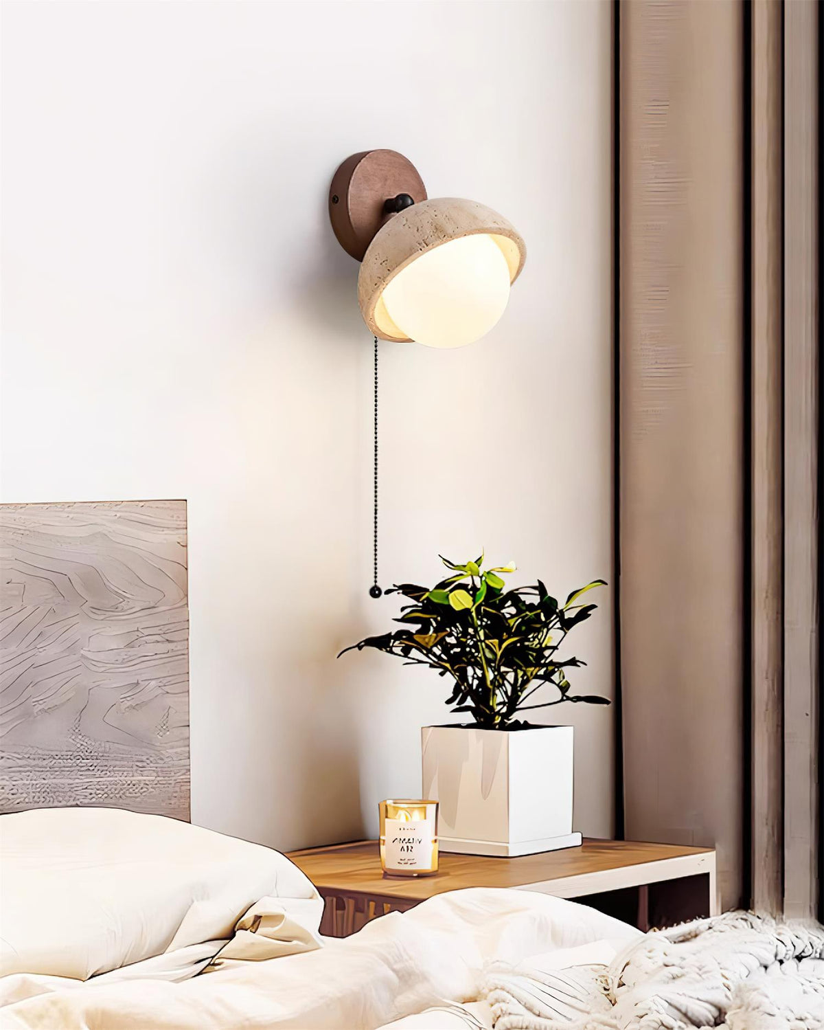 Eala Wall Lamp Travertine Wood Minimalist Modern-Neutral Decor