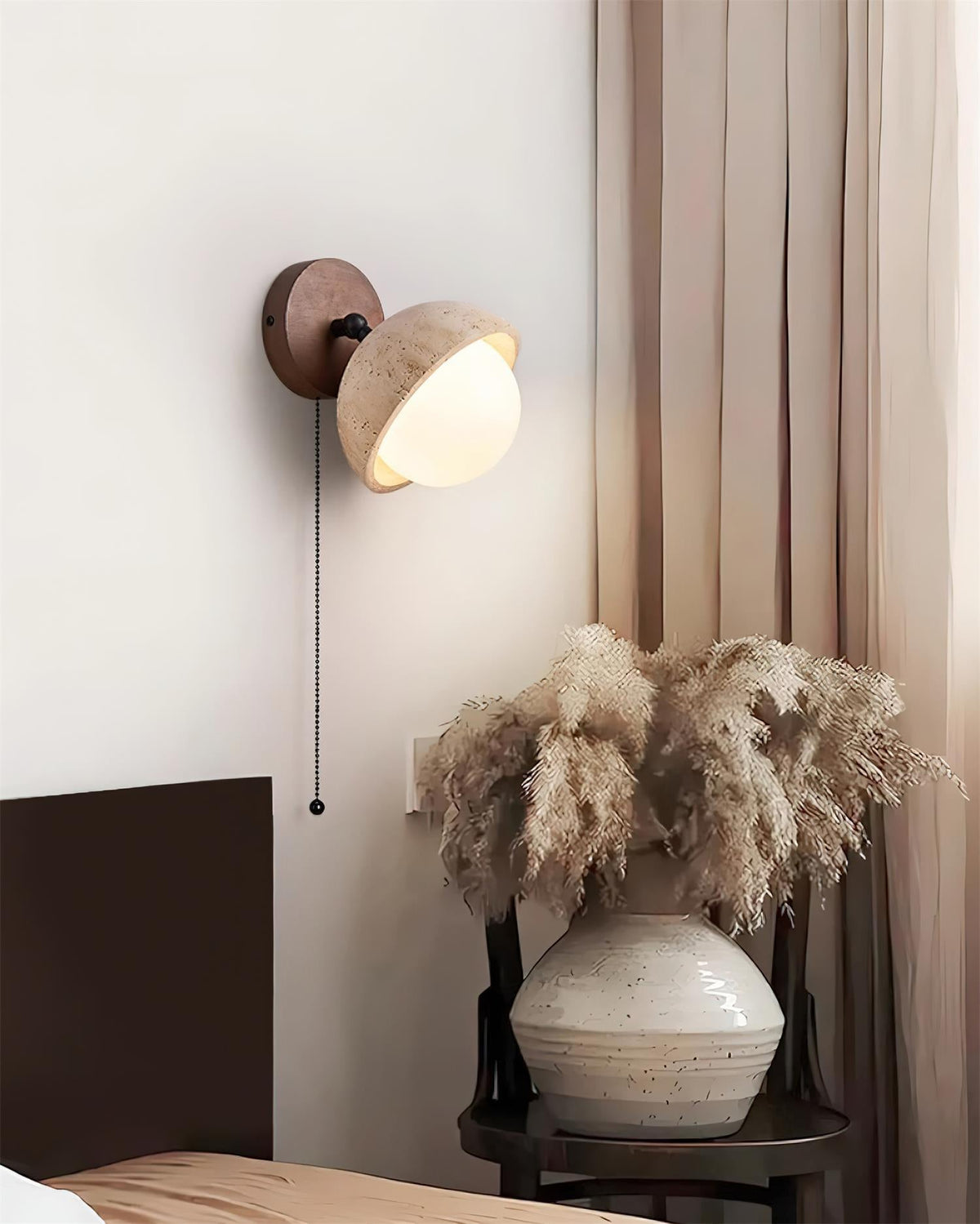 Eala Wall Lamp Travertine Wood Minimalist Modern-Neutral Decor