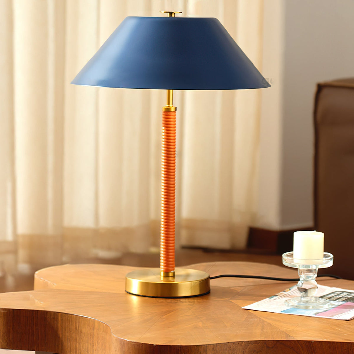 Close-up view of the Eave Table Lamp's shade and stem.