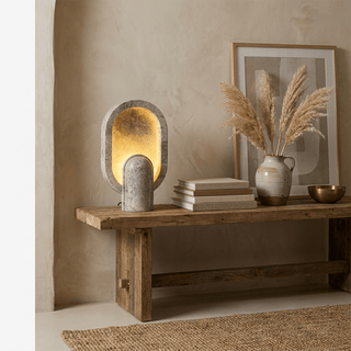 Eclipse Travertine Table Lamp-Neutral Decor