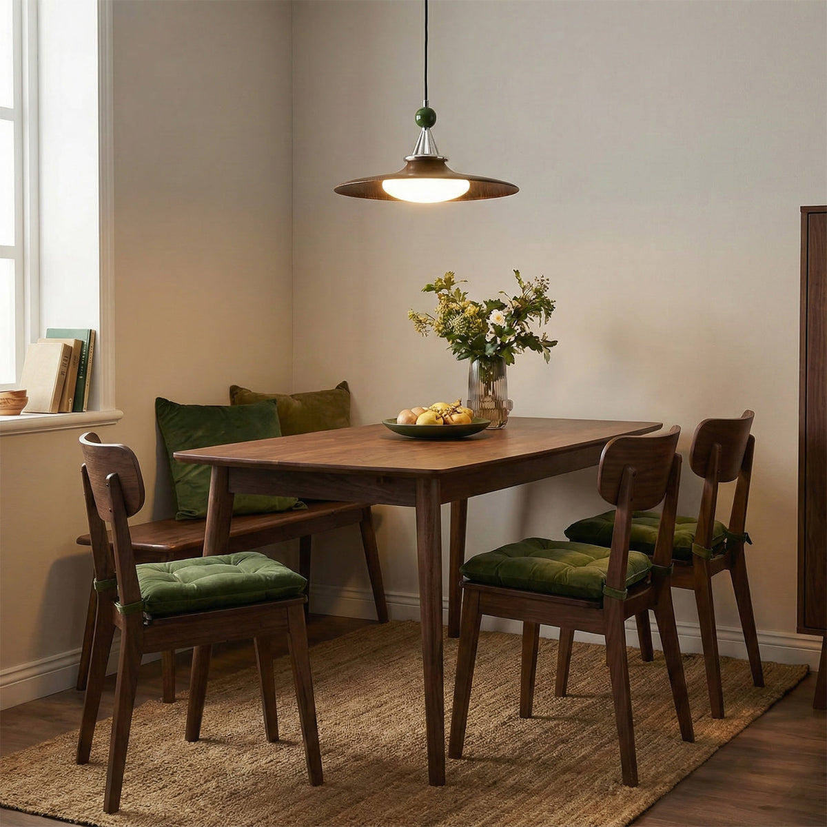 Close-up of the saucer shade with wood-grain finish.