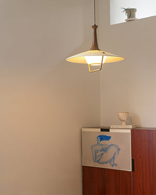 Mydorisra Traditionnel Classique Tissu Bois Pendentif Lampe