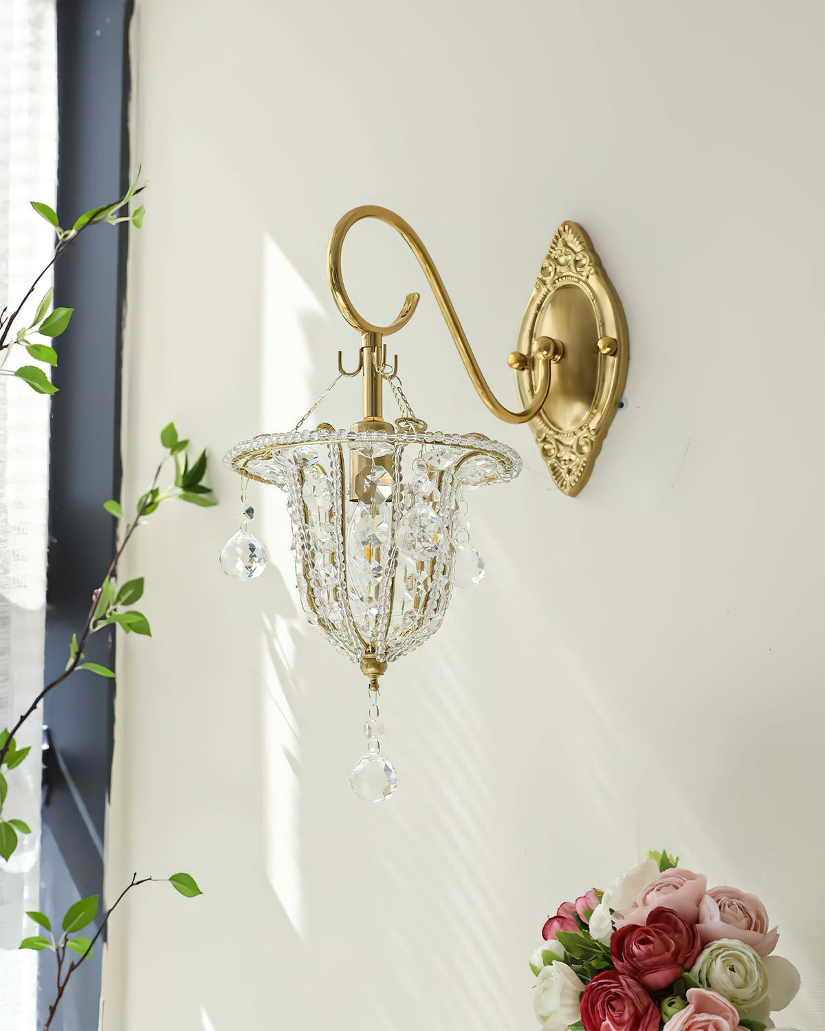 Angled shot of the Eilers Wall Light, showcasing its dimensions and structure.