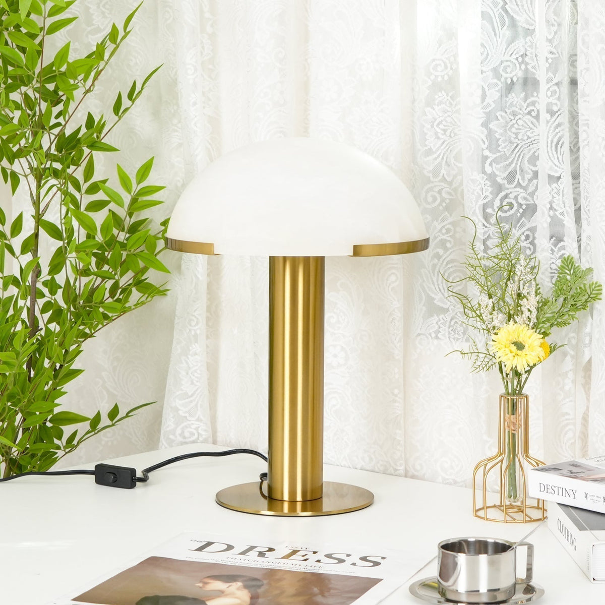 Ibera Lampe de Table en Albâtre et Métal