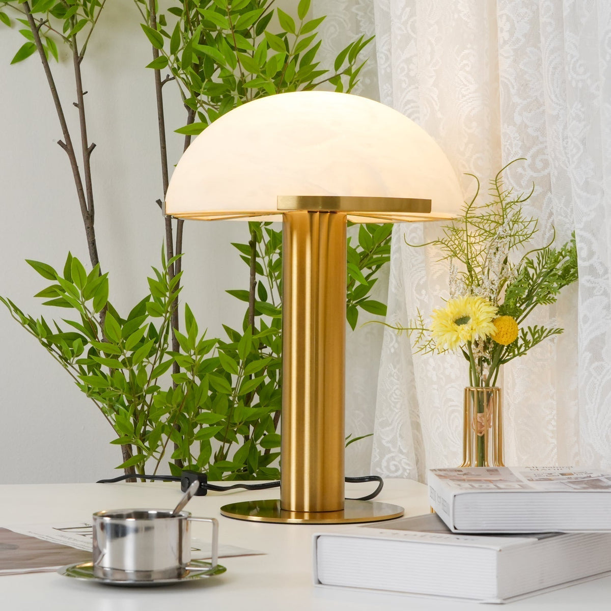 Ibera Lampe de Table en Albâtre et Métal