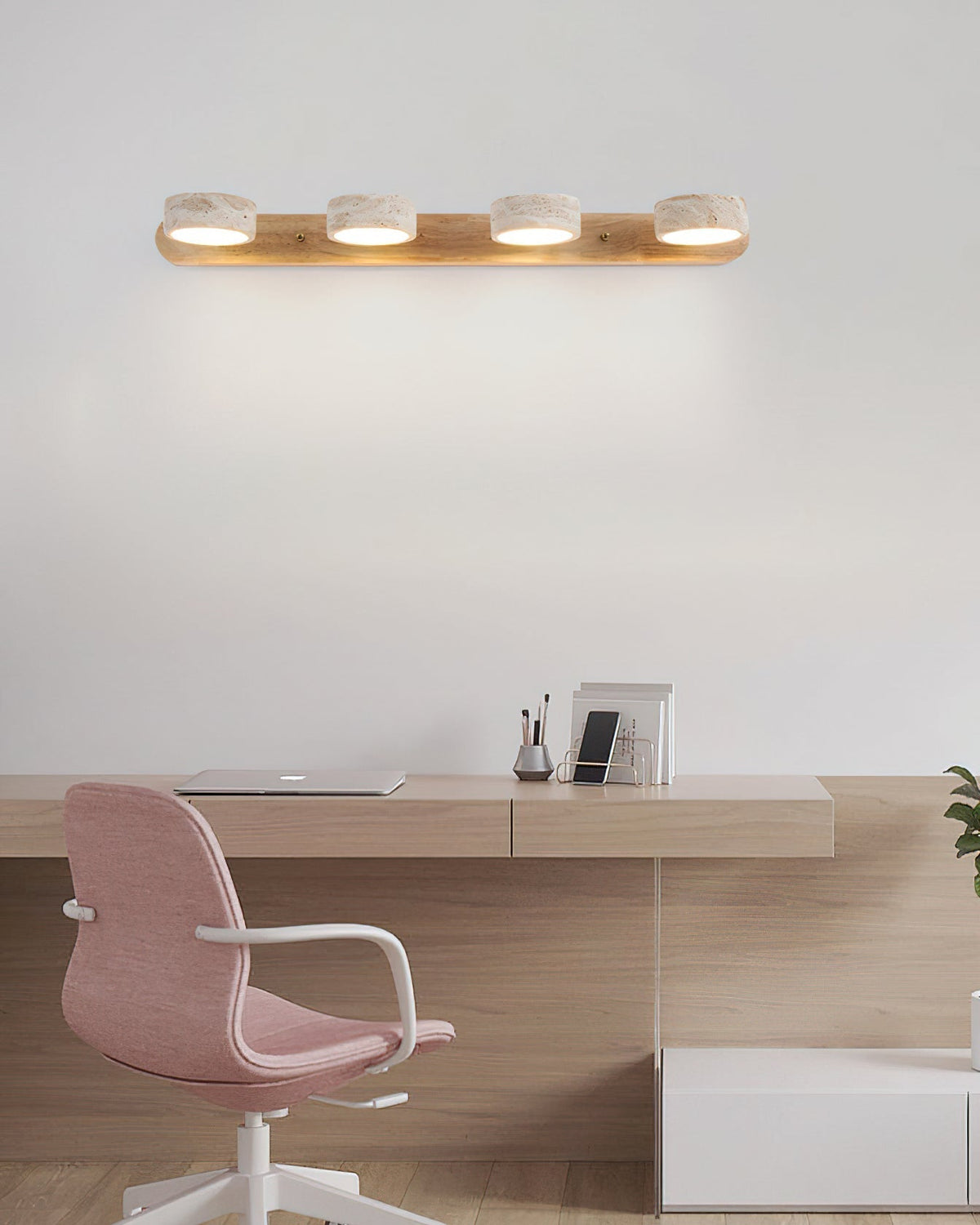 Side profile of the Elias Travertine Wall Lamp.