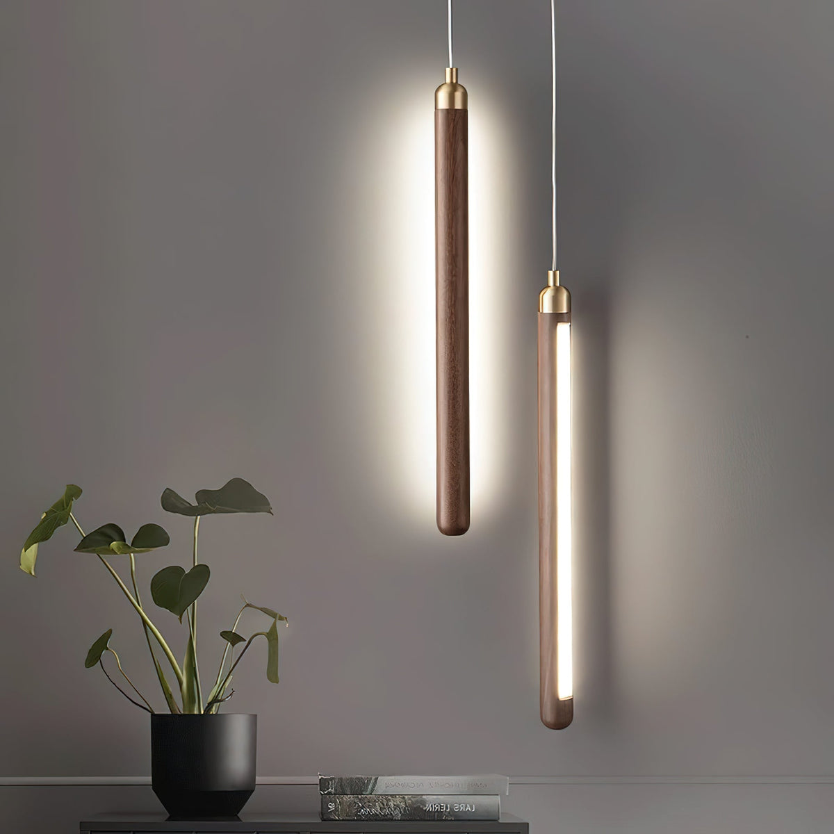 Kyoto Noyer Laiton Linéaire Suspension Lumière