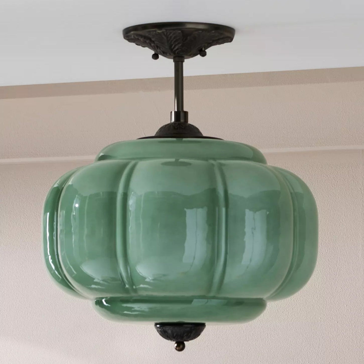 Eldio Green Glass Semi Flush Mount Light-Neutral Decor