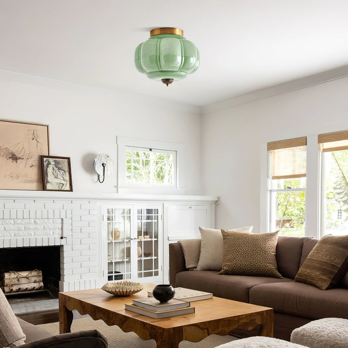 Selviro Ceiling Lamp Green Glass Brass Classic-Neutral Decor