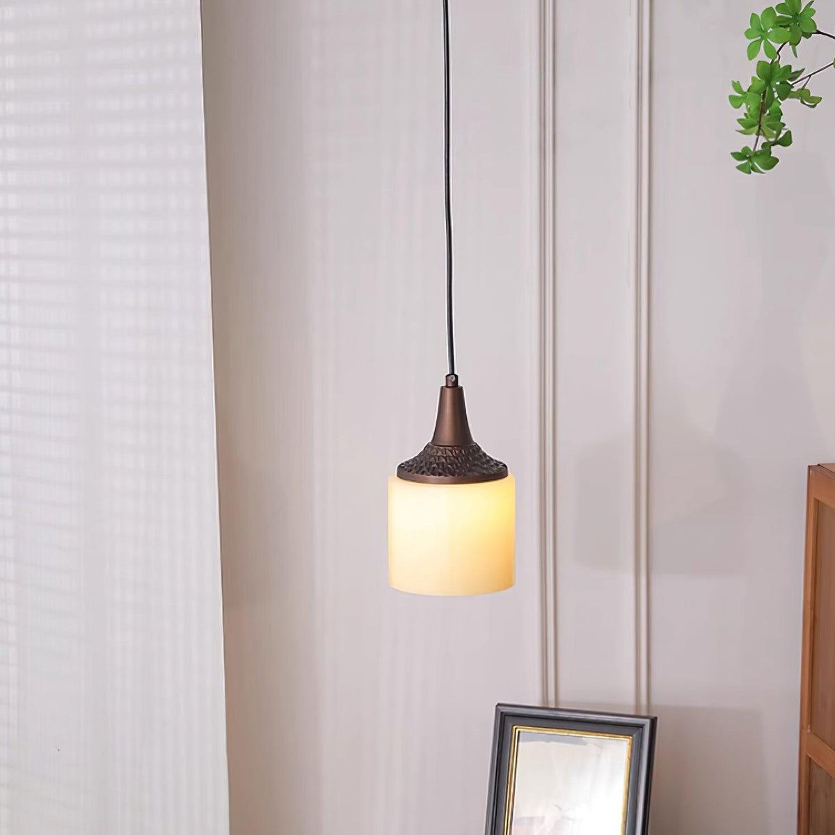 Pendant Lamp White Glass Shade Brown Vintage-Neutral Decor