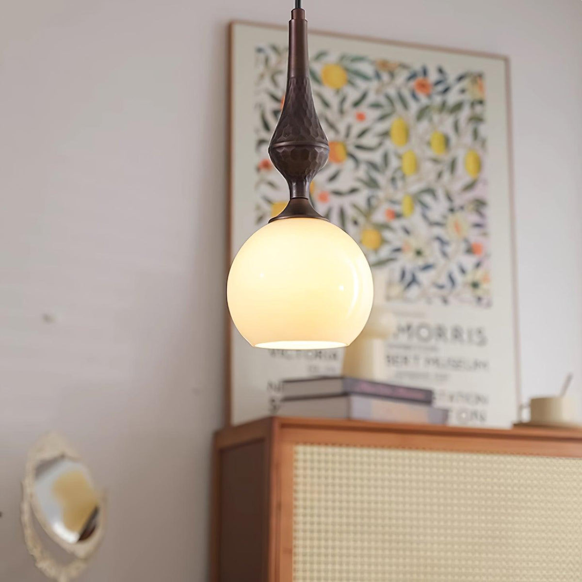 Pendant Lamp White Glass Shade Brown Vintage-Neutral Decor