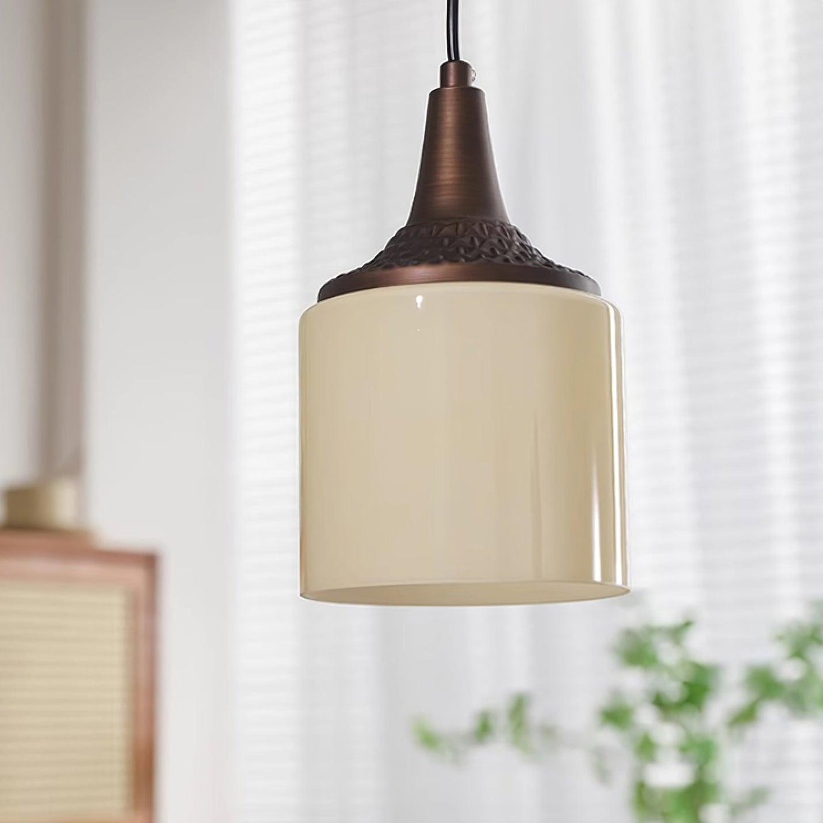 Pendant Lamp White Glass Shade Brown Vintage-Neutral Decor