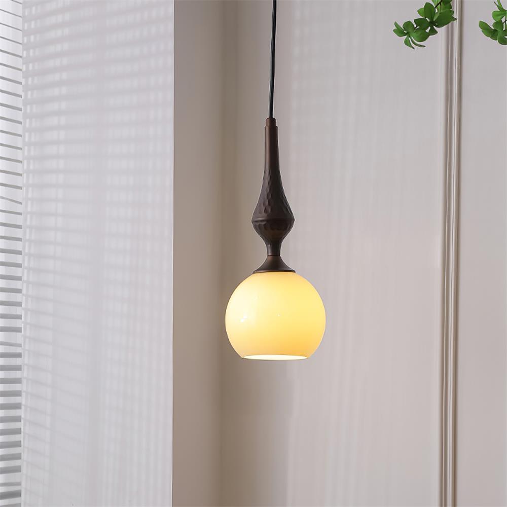 Pendant Lamp White Glass Shade Brown Vintage-Neutral Decor