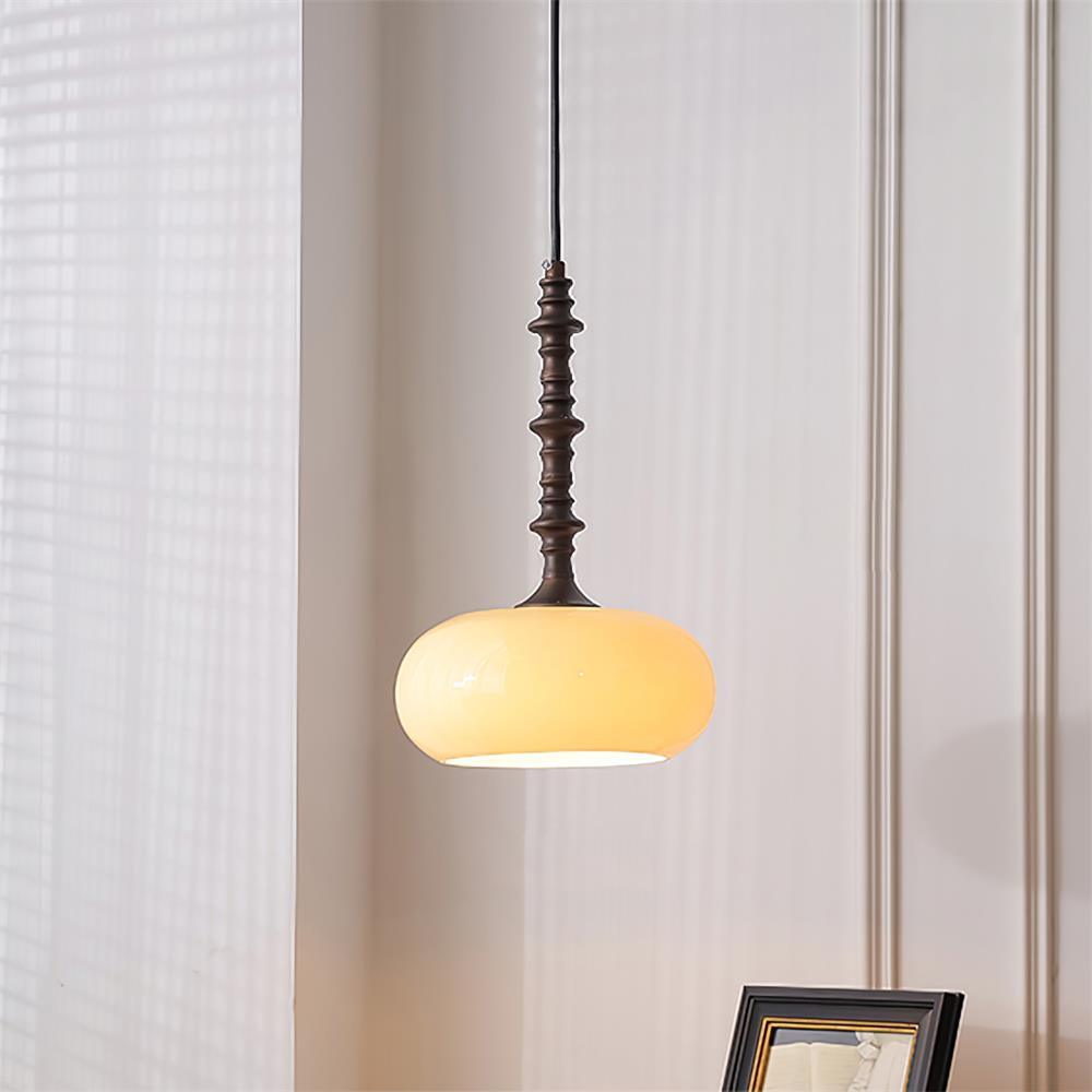 Pendant Lamp White Glass Shade Brown Vintage-Neutral Decor