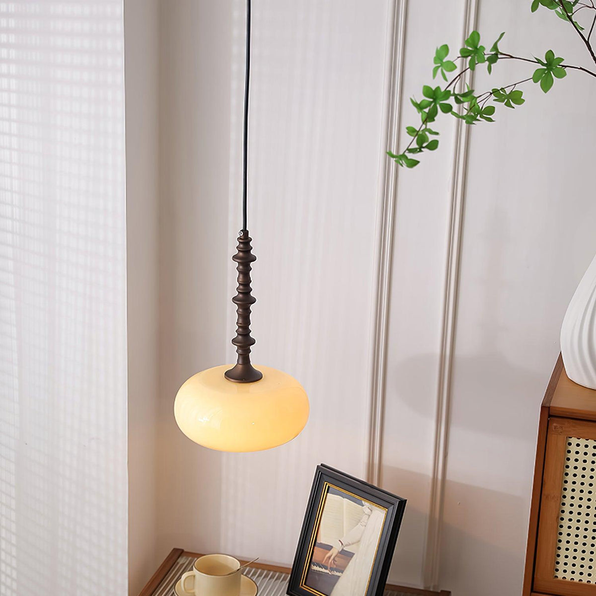Pendant Lamp White Glass Shade Brown Vintage-Neutral Decor