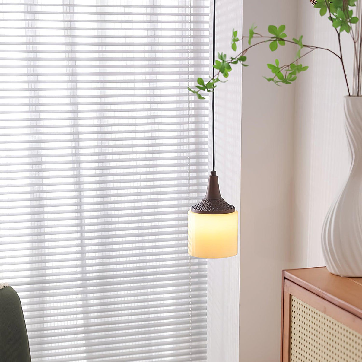 Pendant Lamp White Glass Shade Brown Vintage-Neutral Decor