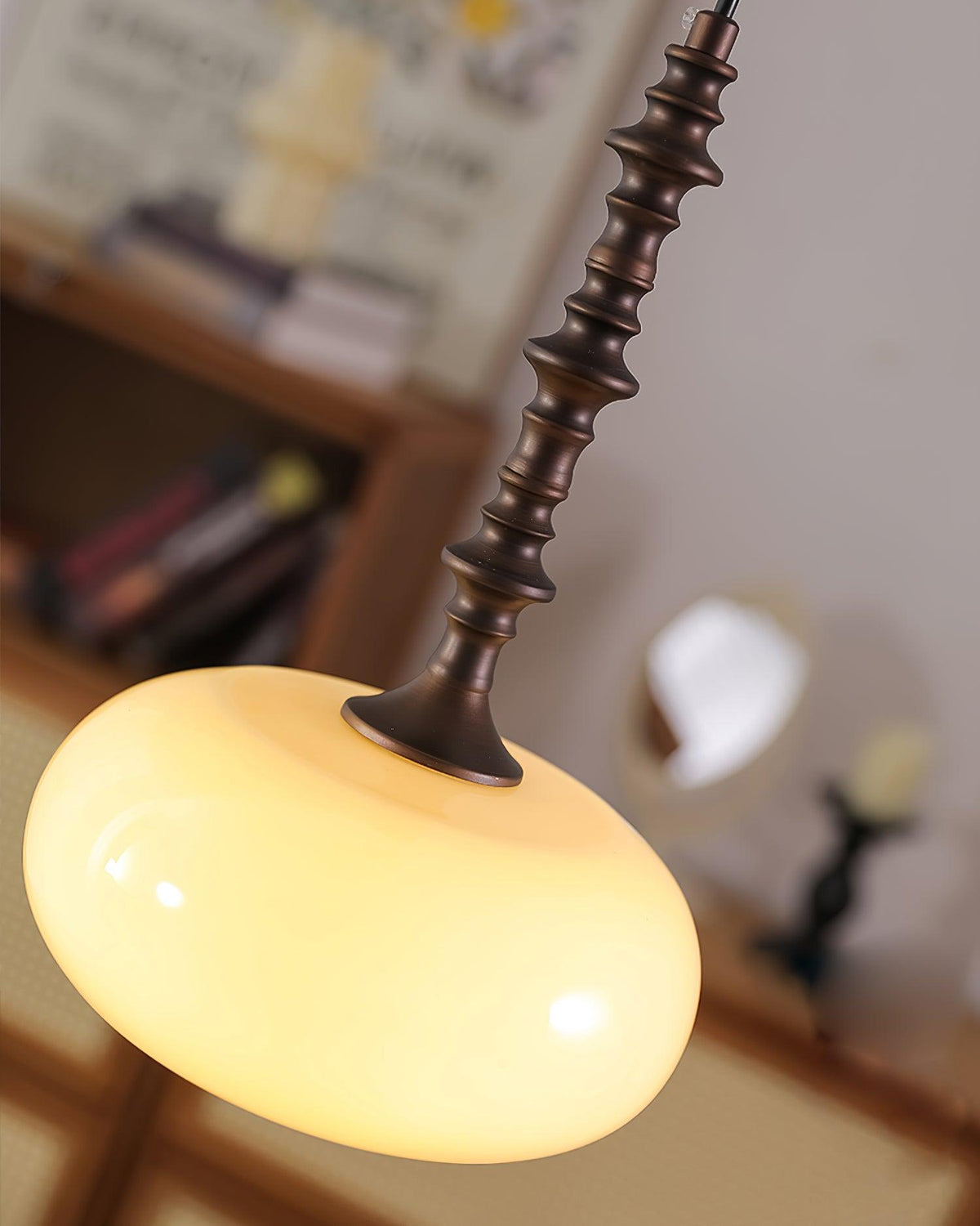 Pendant Lamp White Glass Shade Brown Vintage-Neutral Decor