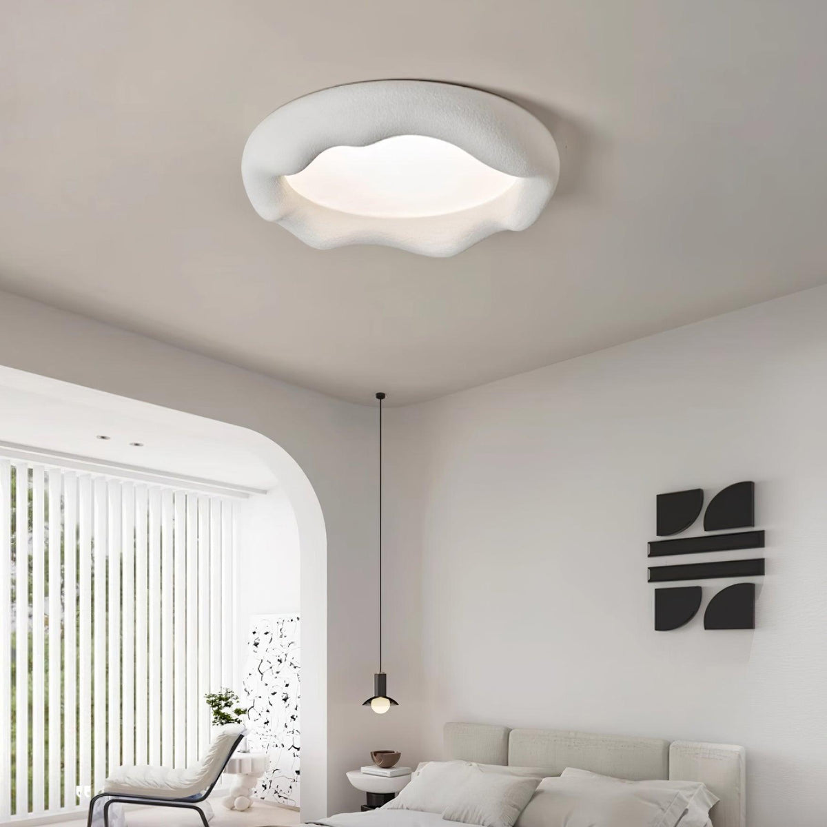 Ceiling Light Organic Resin and Fiberglass Fixture in Beige-Neutral Decor