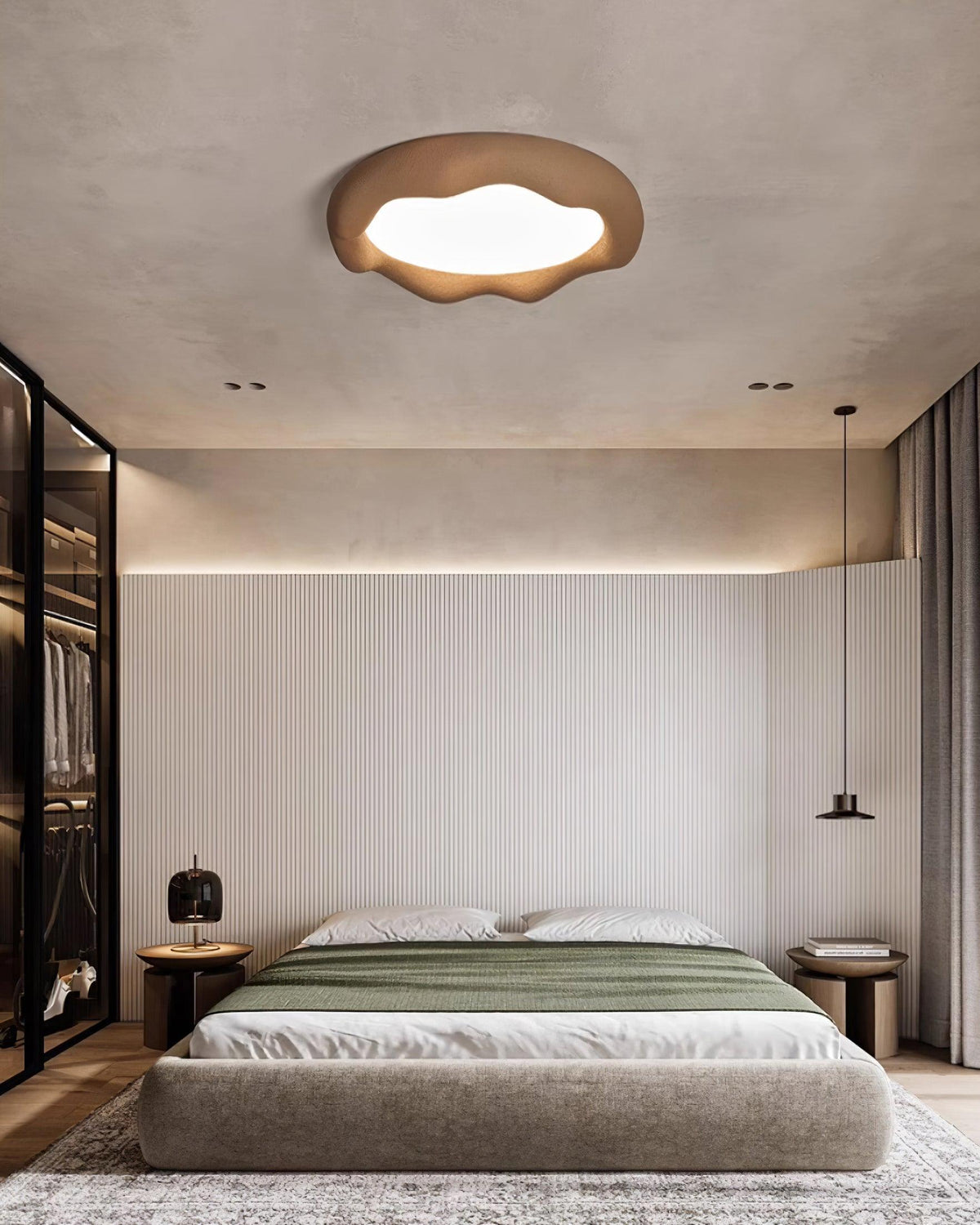 Ceiling Light Organic Resin and Fiberglass Fixture in Beige-Neutral Decor